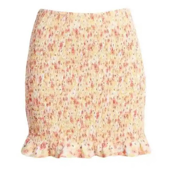 Ten Sixty Sherman Smocked Mini Floral Print Skirt Orange - Picture 1 of 6